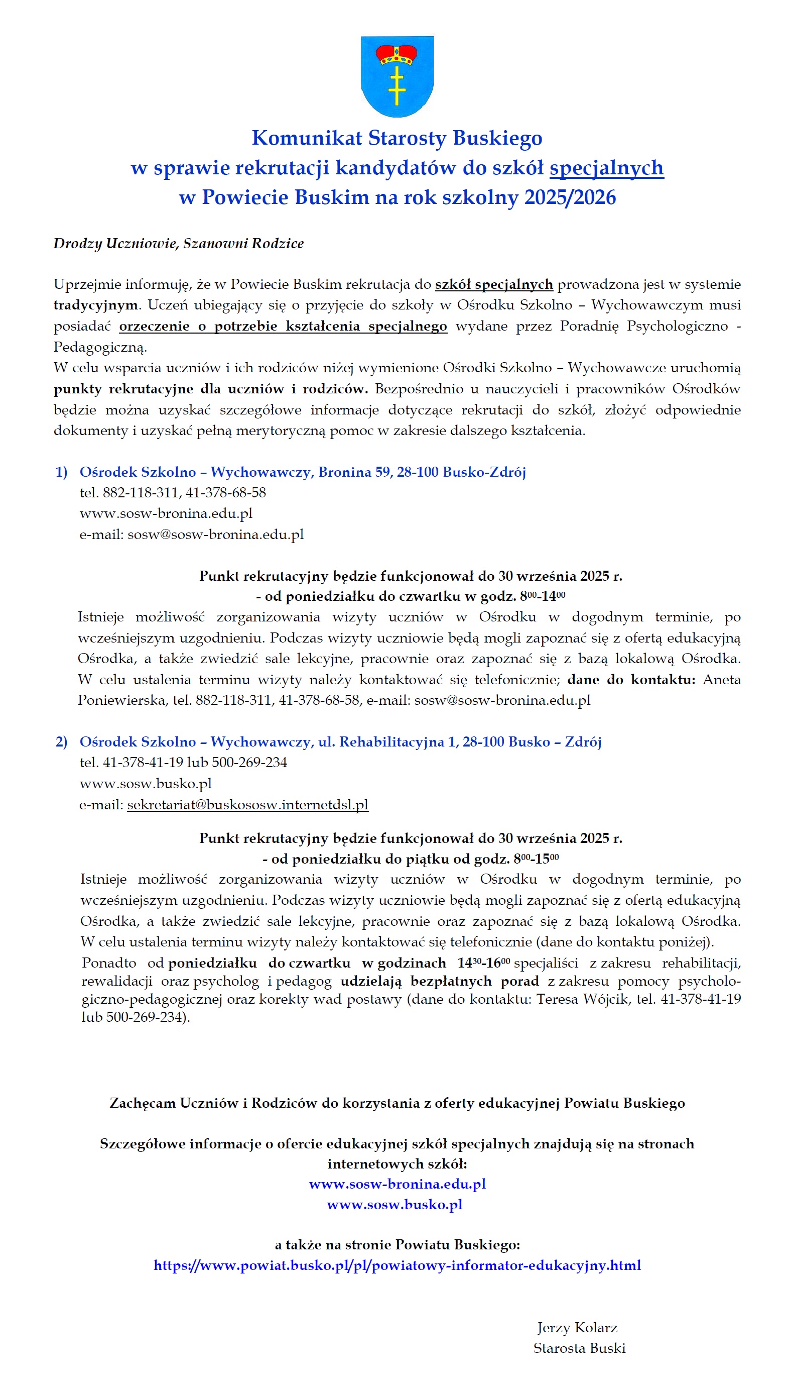 GRAFIKA "Komunikat Starosty Buskiego"